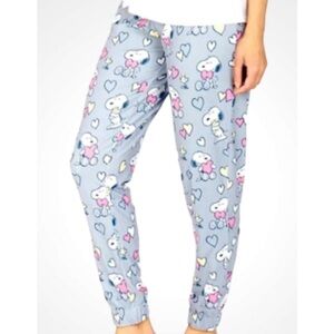munki munki Women’s Snoopy & Hearts Pajama Bottoms - Gray and Pink - Medium